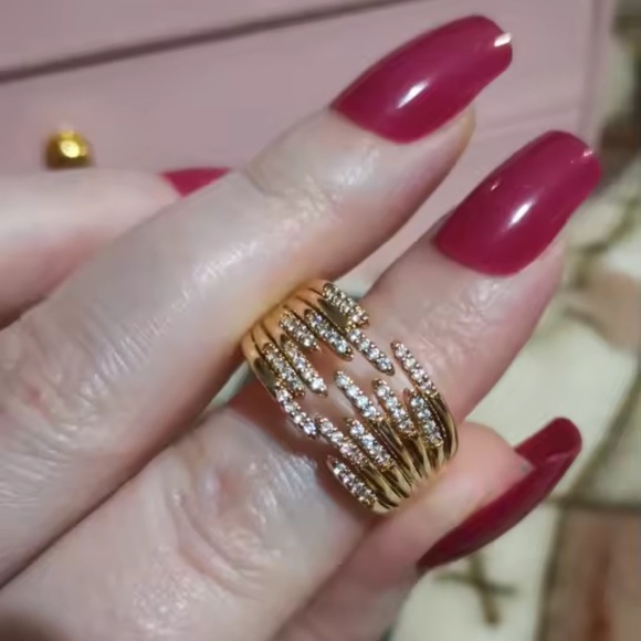 Anthropologie Spiral Gold Crystal Ring - Picture 12 of 14